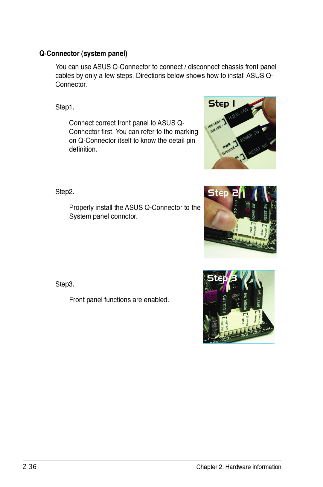 Asus P5B manual Connector system panel 