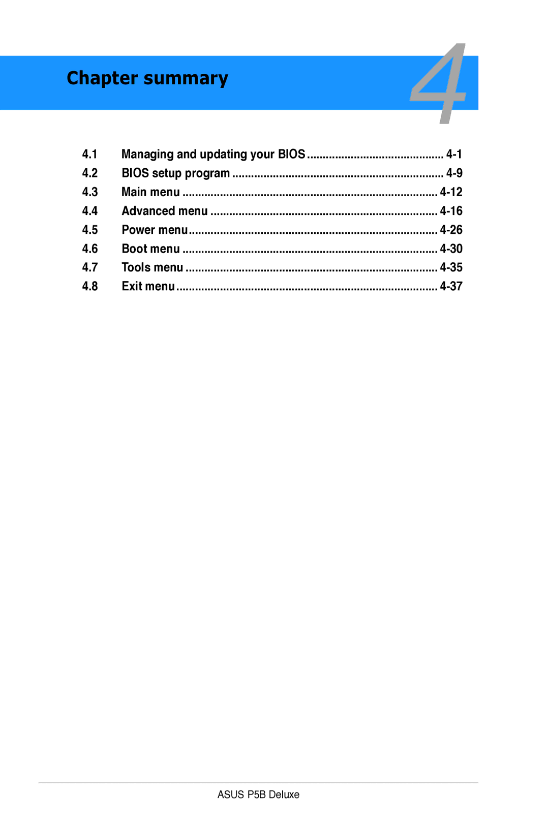 Asus P5B manual Chapter summary 