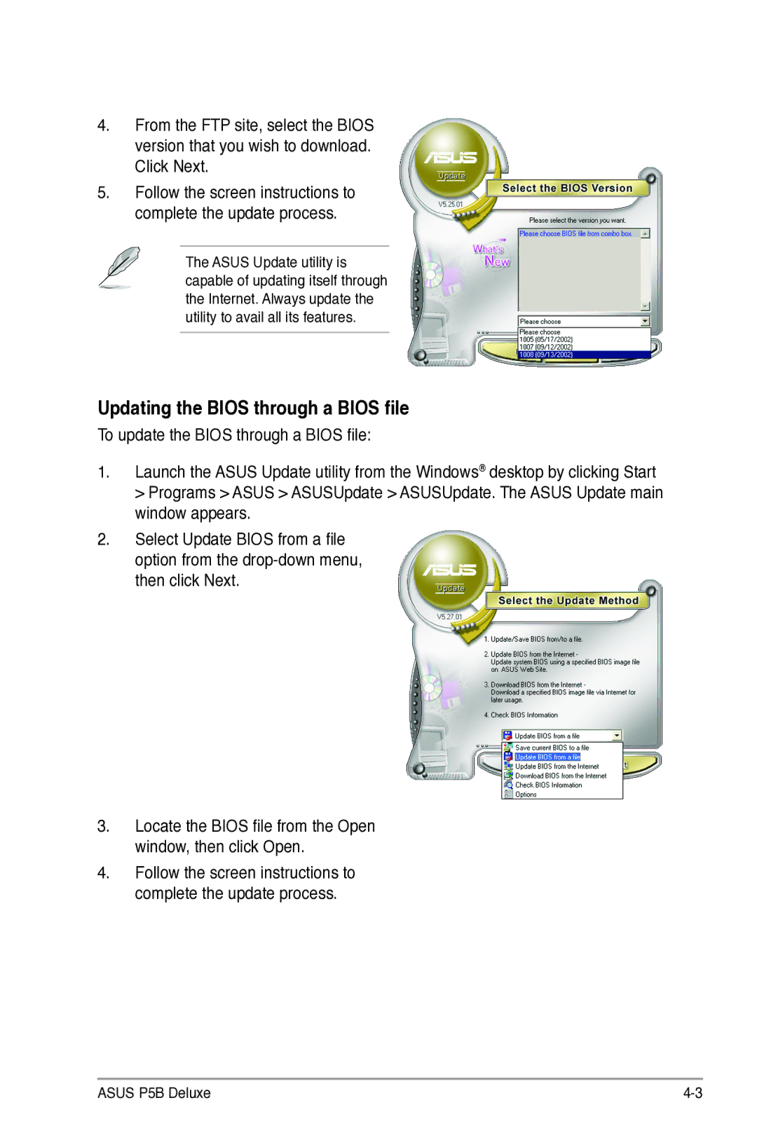 Asus P5B manual Updating the Bios through a Bios file 