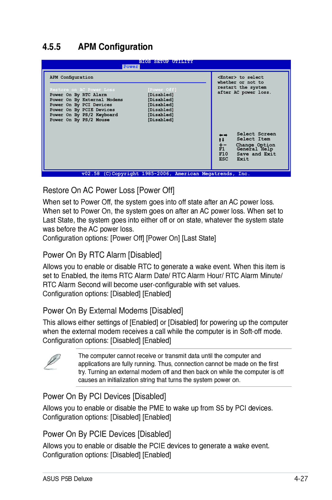 Asus P5B manual APM Configuration 