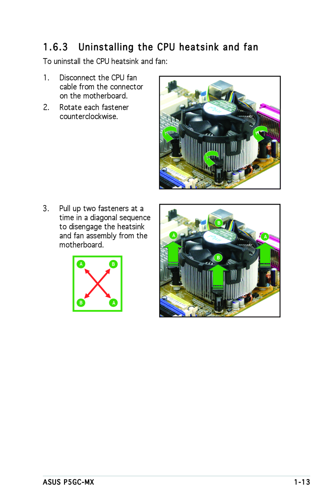 Asus P5GC-MX manual Uninstalling the CPU heatsink and fan 