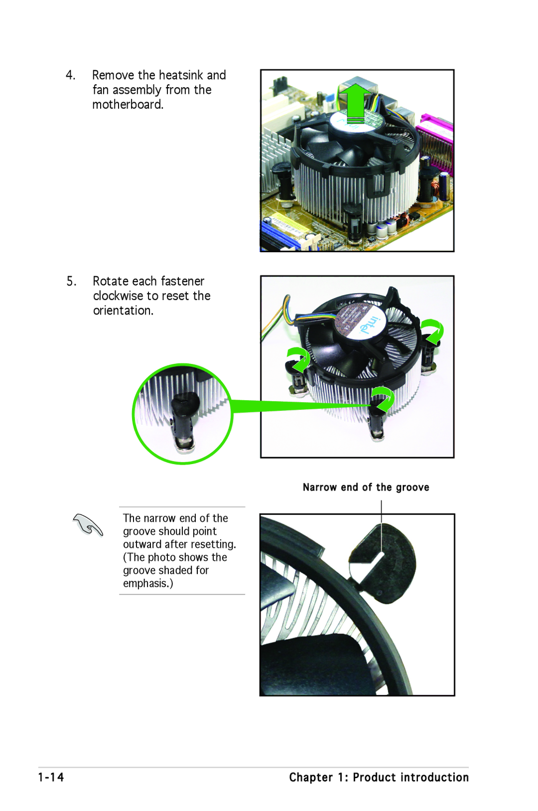 Asus P5GC-MX manual Narrow end of the groove 