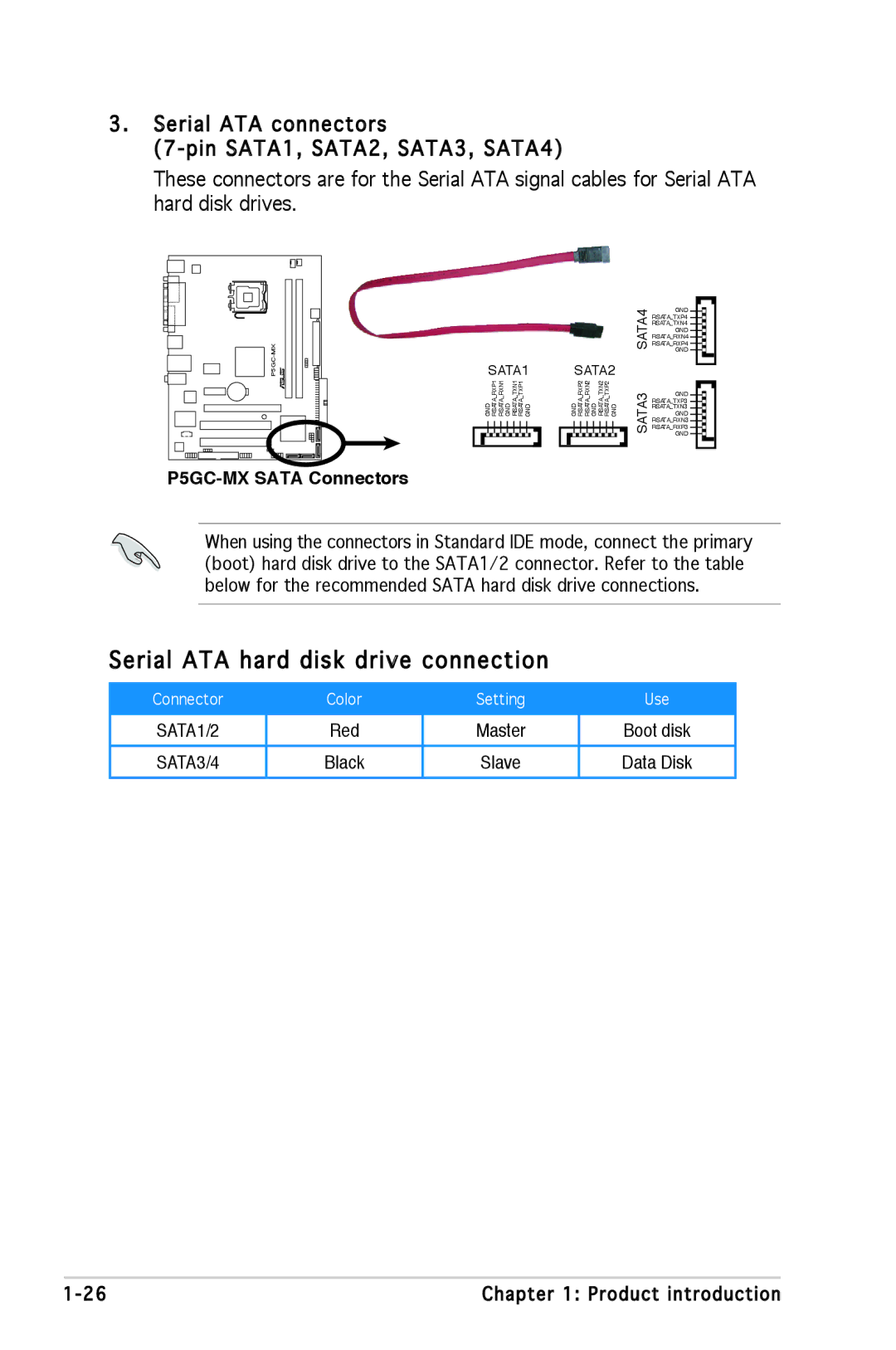 Asus manual Serial ATA hard disk drive connection, P5GC-MX Sata Connectors 