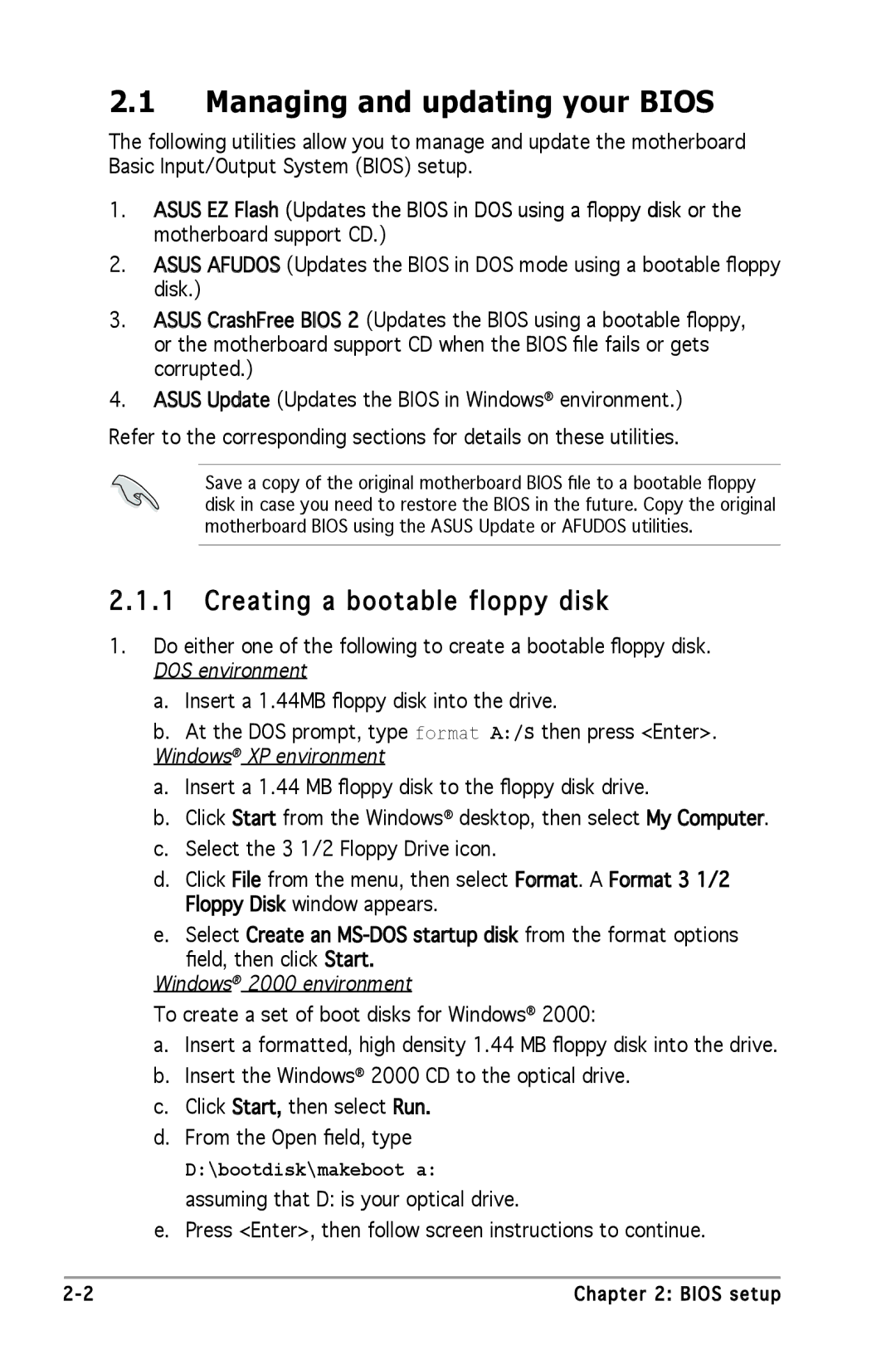 Asus P5GC-MX manual Managing and updating your Bios, Creating a bootable floppy disk 