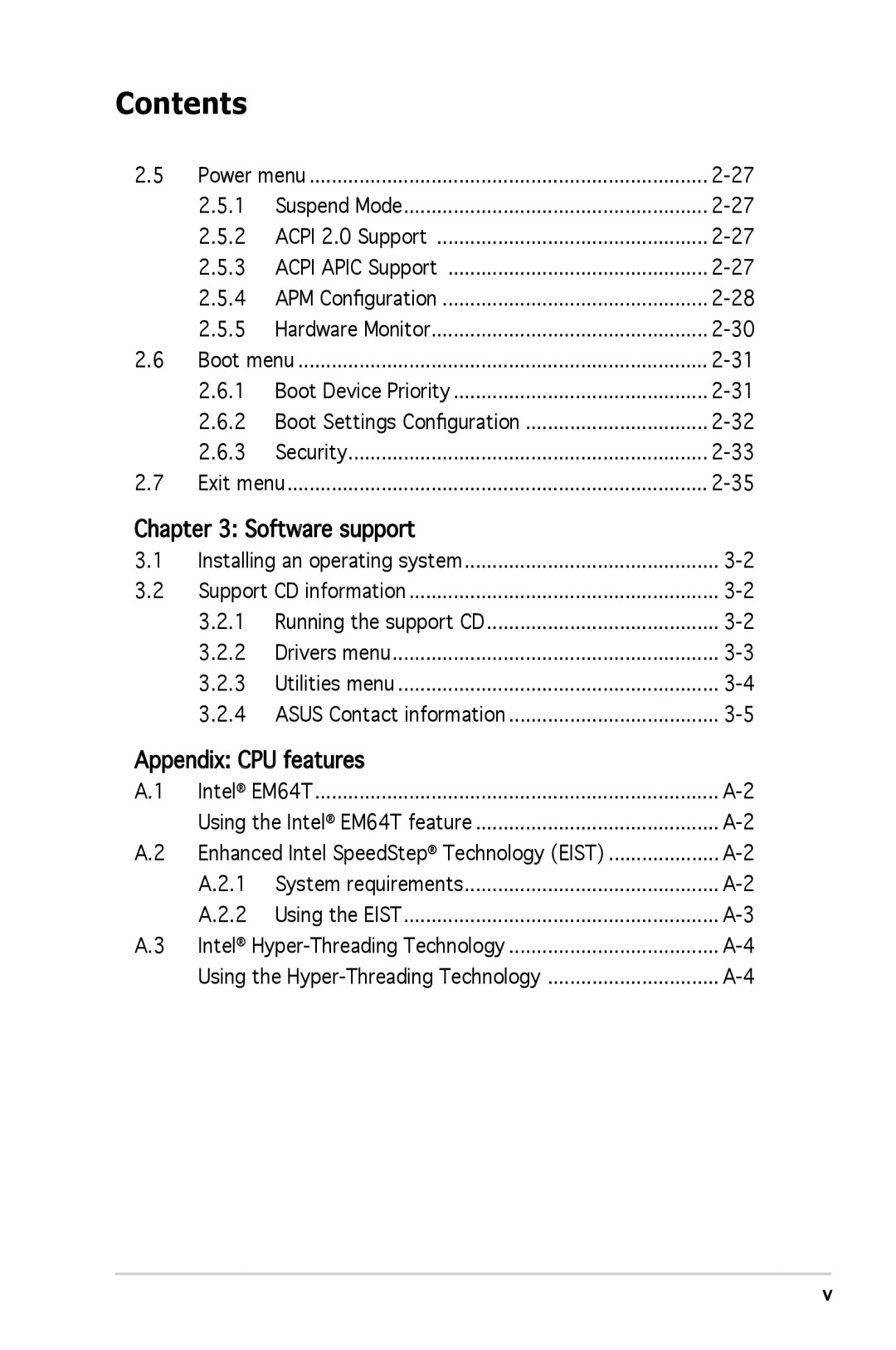 Asus P5GC-MX manual Software support, Appendix CPU features, Intel EM64T Using the Intel EM64T feature 