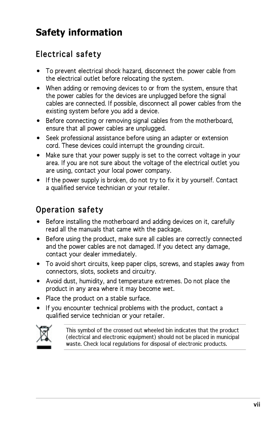 Asus P5GC-MX manual Safety information, Electrical safety, Operation safety 