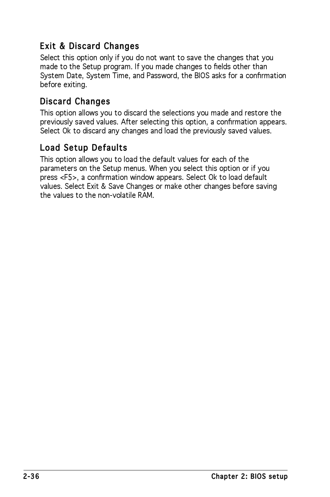 Asus P5GC-MX manual Exit & Discard Changes, Load Setup Defaults 