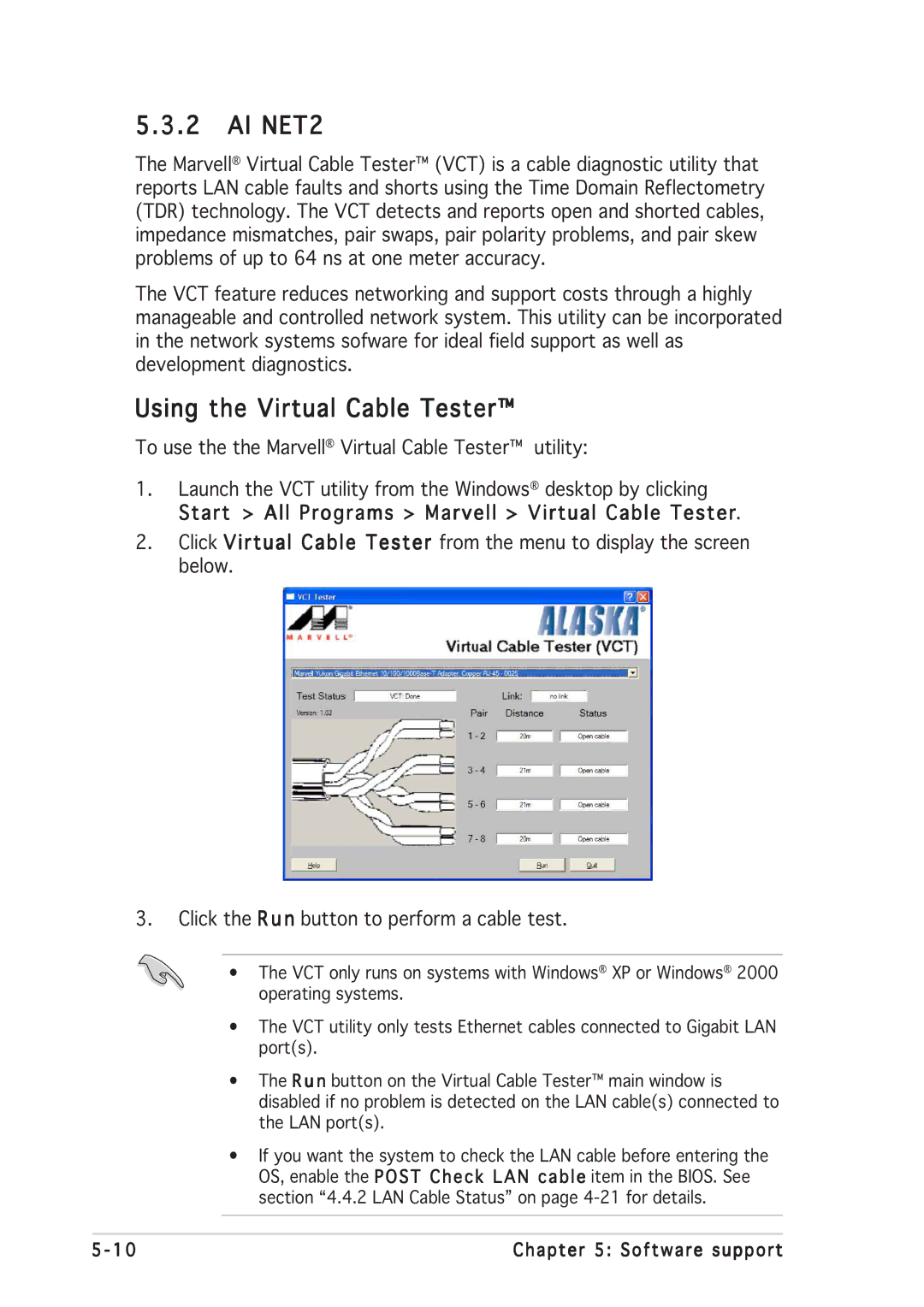 Asus P5GD2 manual AI NET2, Using the Virtual Cable Testerª 