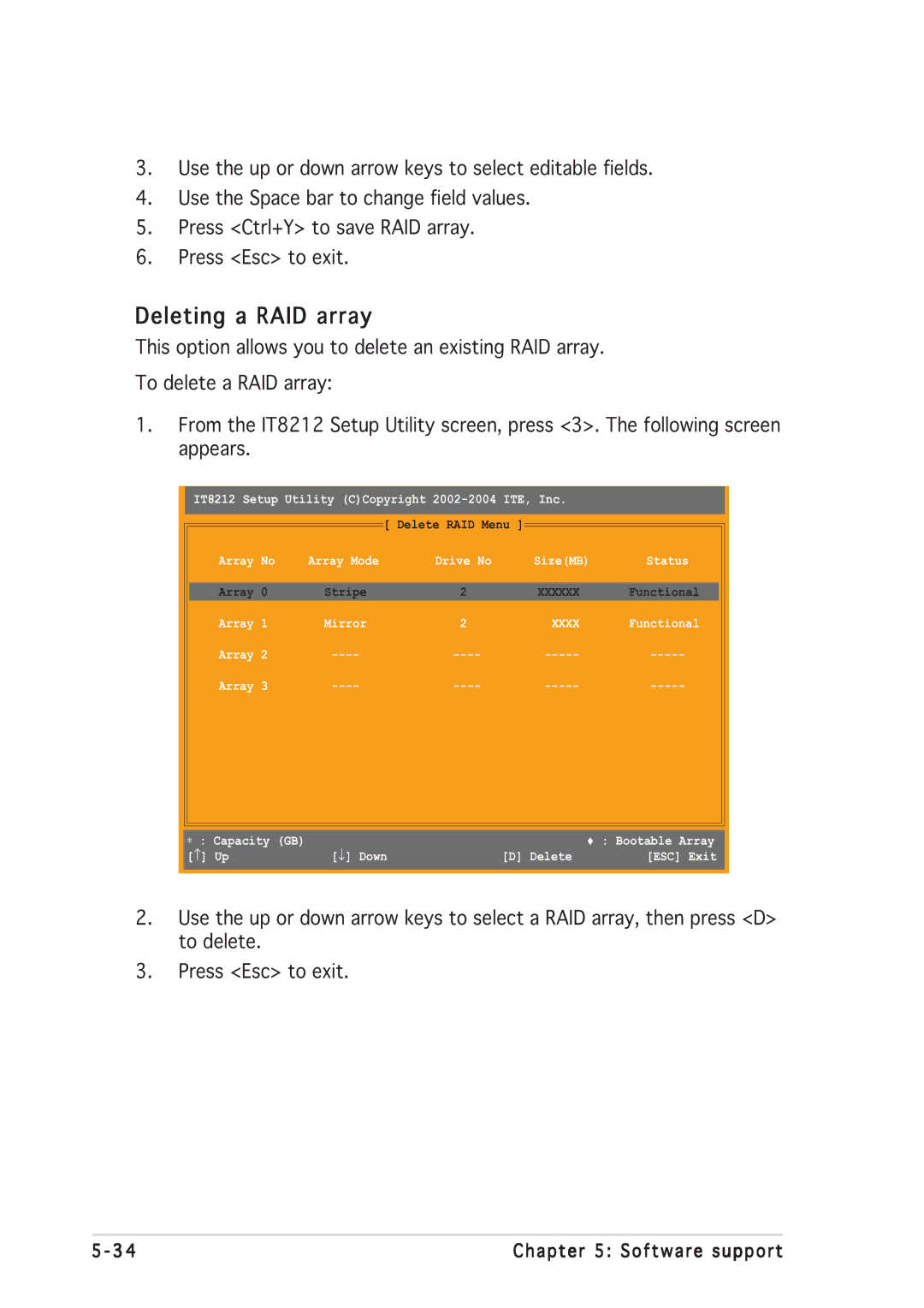 Asus P5GD2 manual Deleting a RAID array 