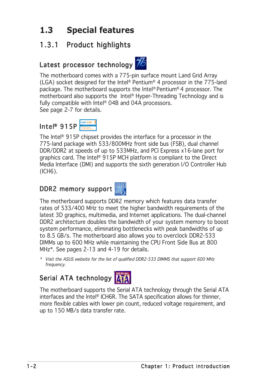 Asus P5GD2 manual Special features, Product highlights 