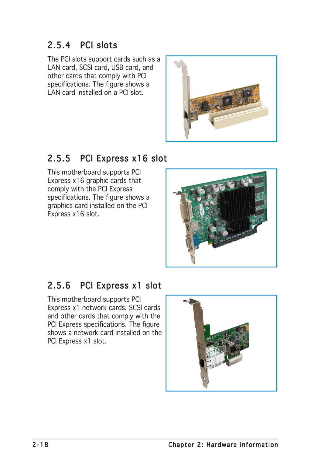 Asus P5GD2 manual PCI slots, PCI Express x16 slot, PCI Express x1 slot 