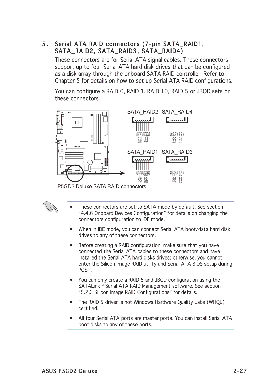 Asus manual SATARAID1 SATARAID3, P5GD2 Deluxe Sata RAID connectors 