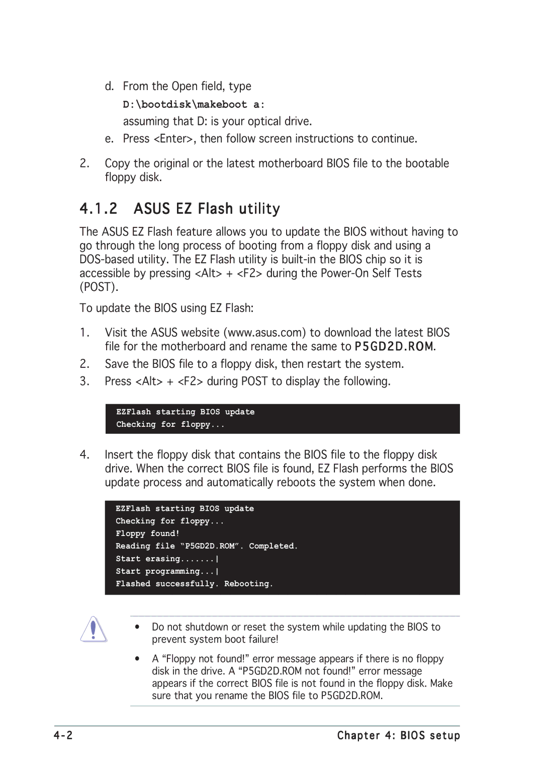 Asus P5GD2 manual Asus EZ Flash utility 