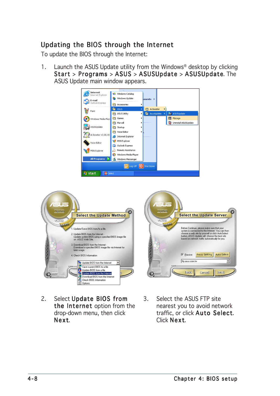 Asus P5GD2 manual Updating the Bios through the Internet 