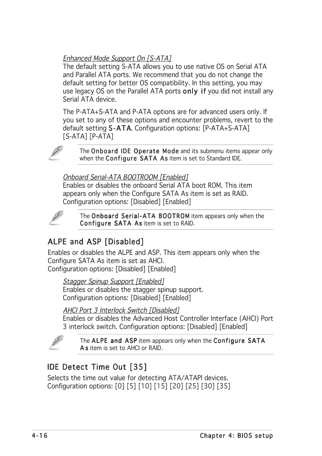 Asus P5GD2 manual Alpe and ASP Disabled, IDE Detect Time Out 