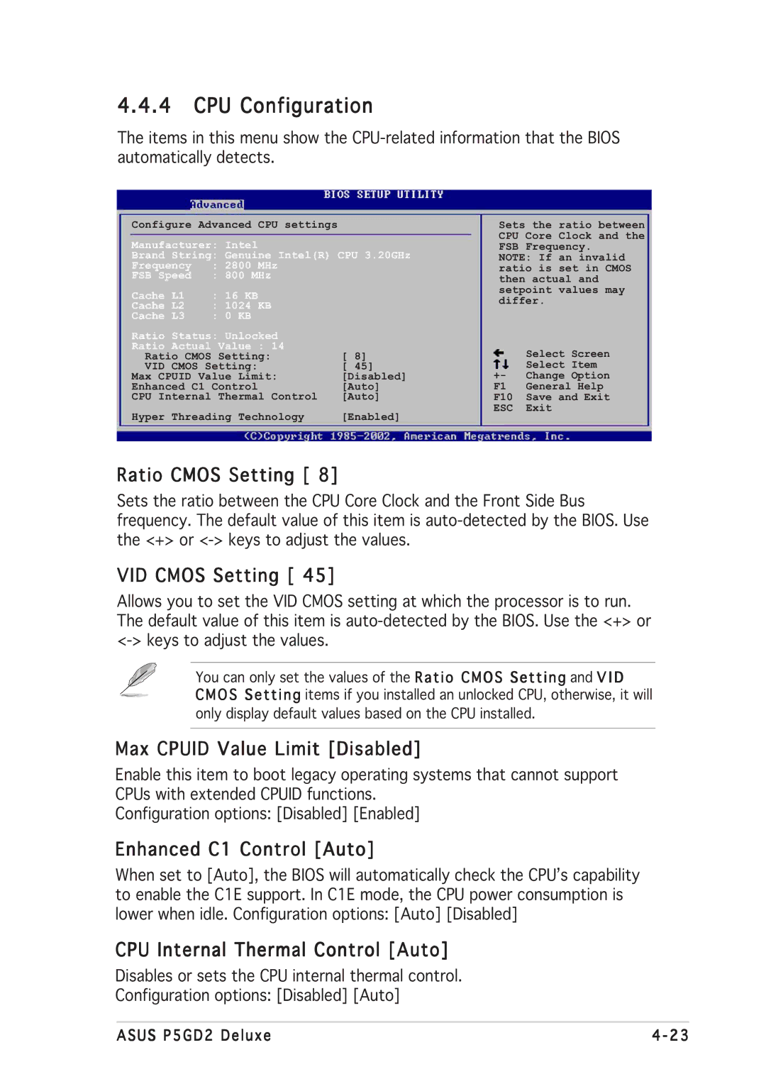 Asus P5GD2 manual CPU Configuration 