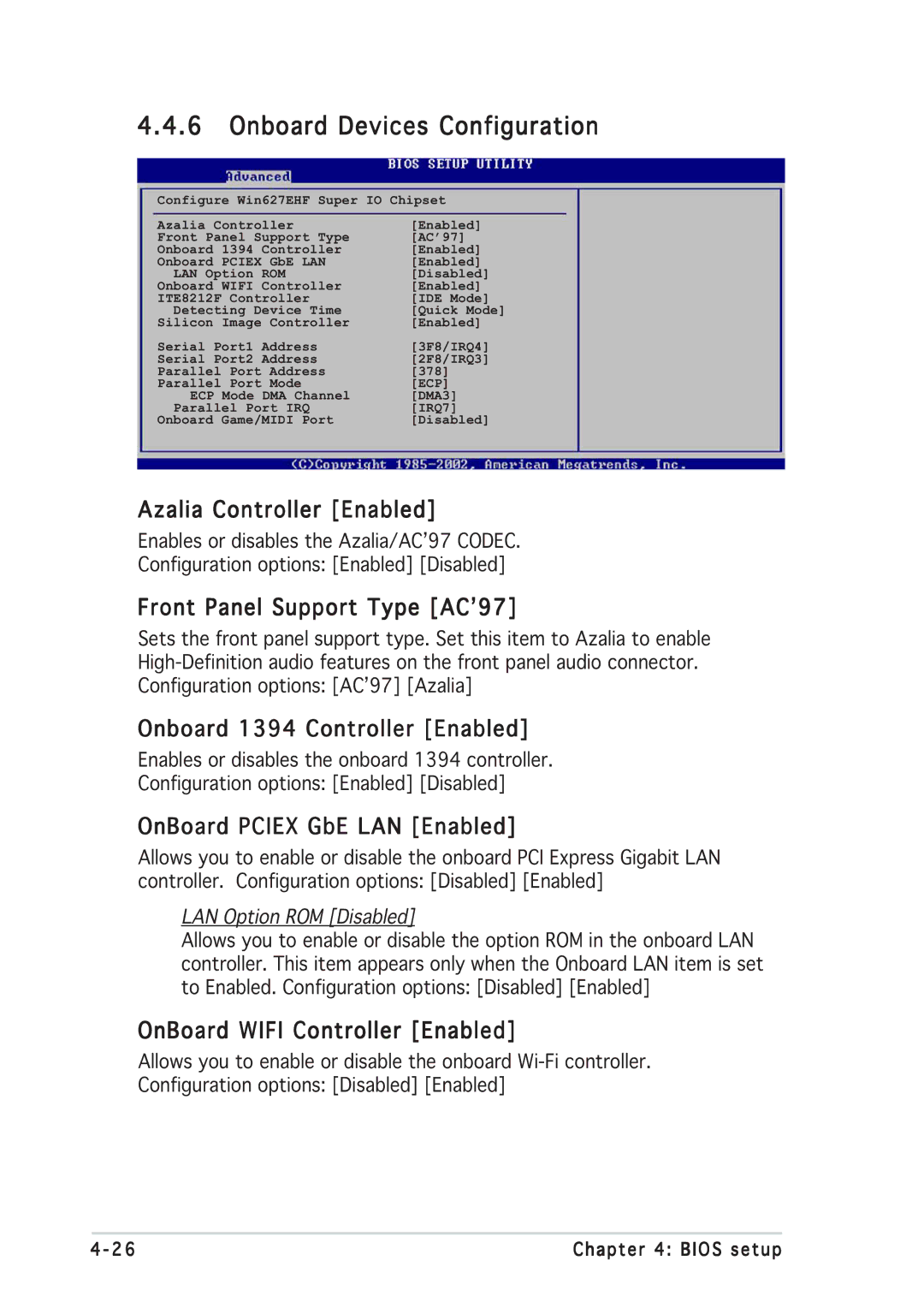 Asus P5GD2 manual Onboard Devices Configuration 