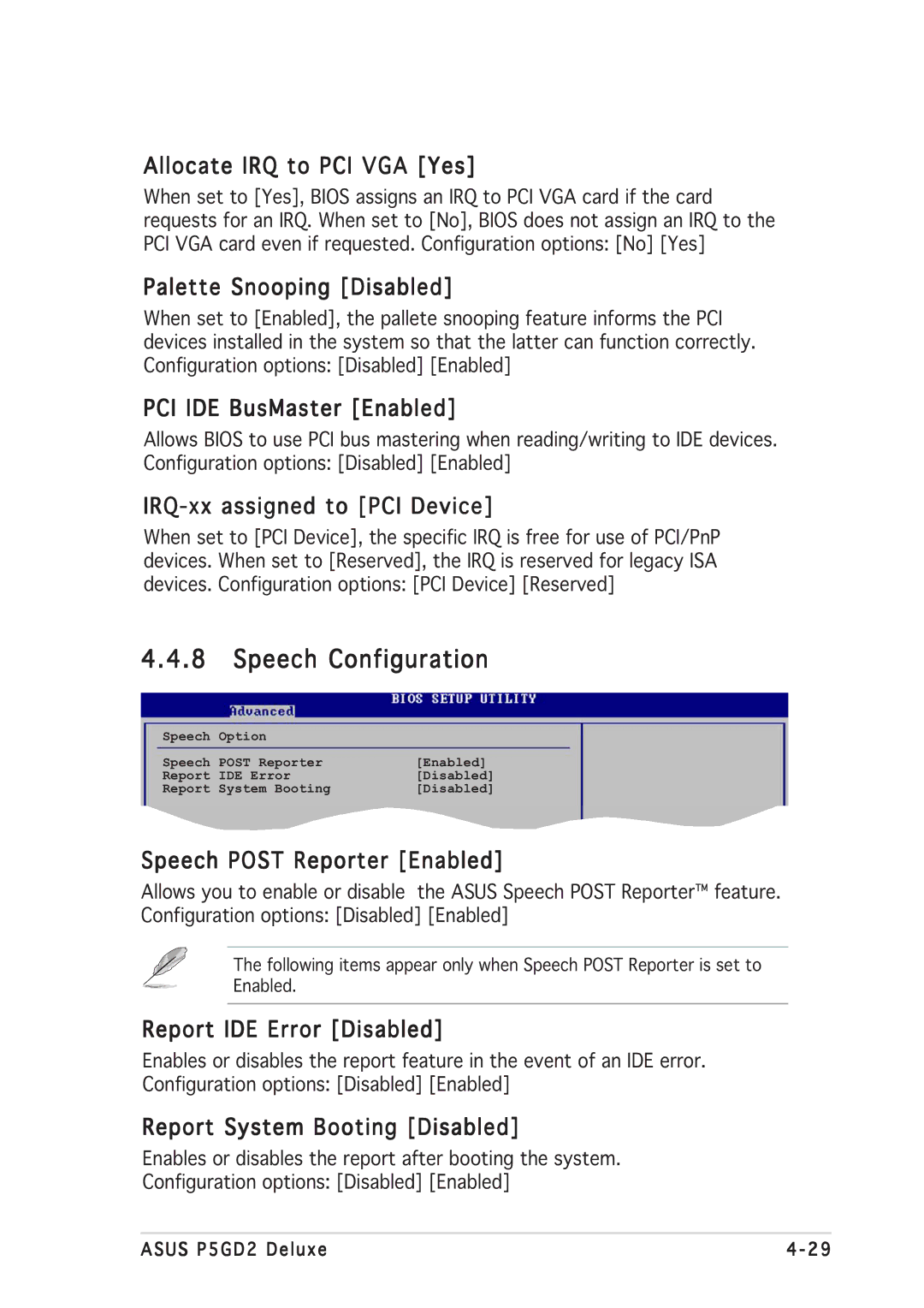 Asus P5GD2 manual Speech Configuration 