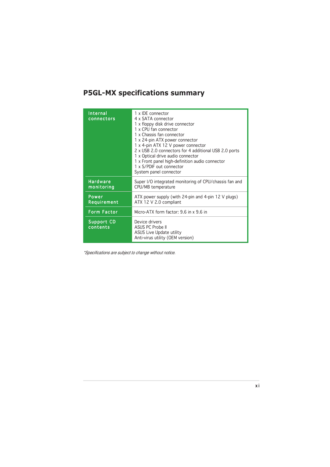 Asus P5GL-MX manual Internal 