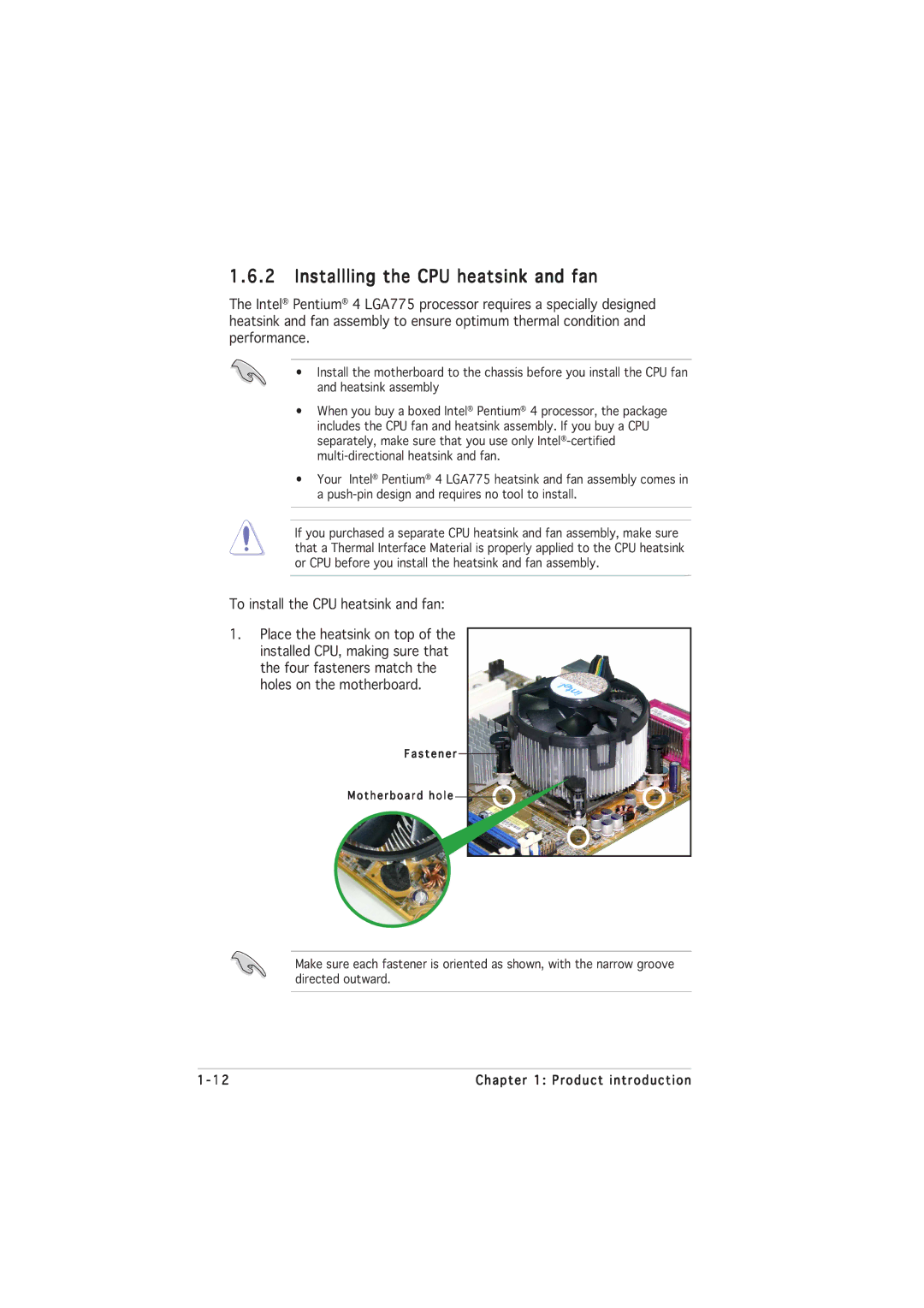 Asus P5GL-MX manual Installling the CPU heatsink and fan 