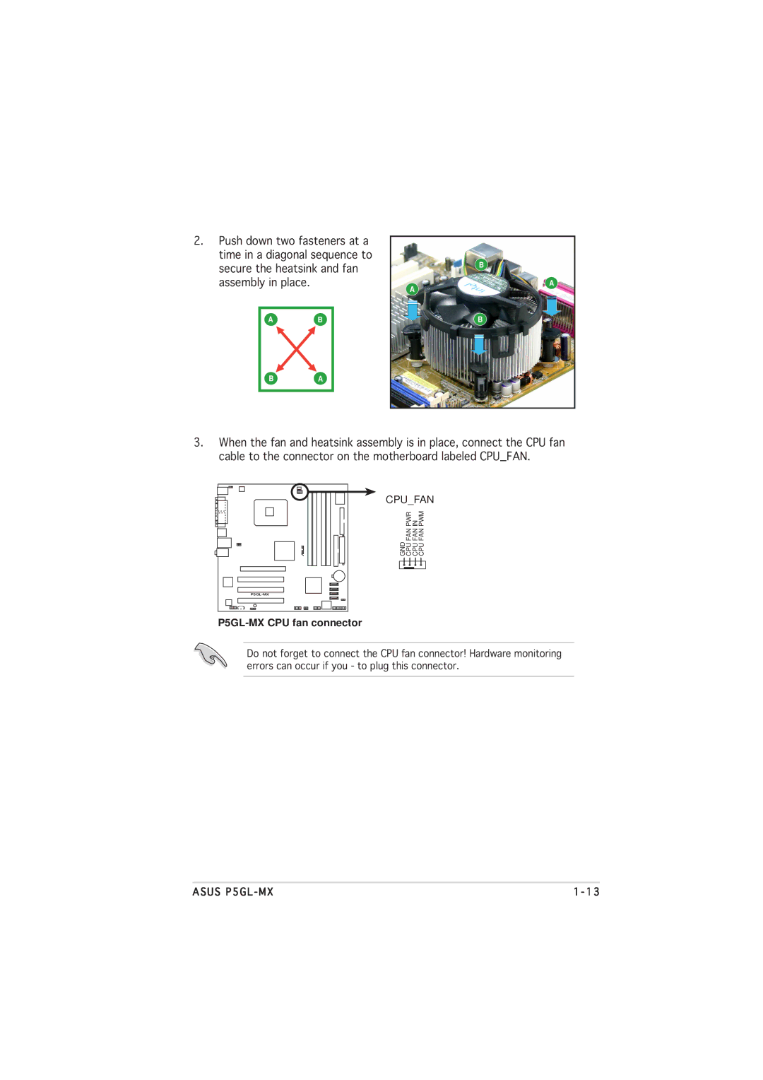 Asus manual P5GL-MX CPU fan connector 