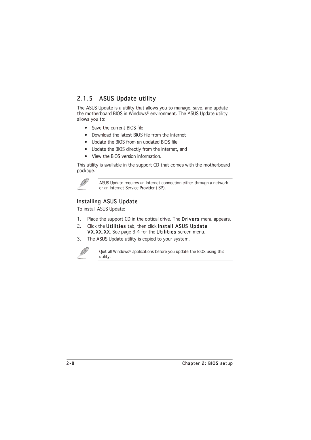 Asus P5GL-MX manual Asus Update utility, Installing Asus Update 