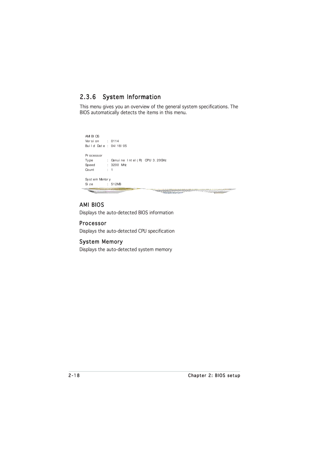 Asus P5GL-MX manual System Information, Processor, System Memory 