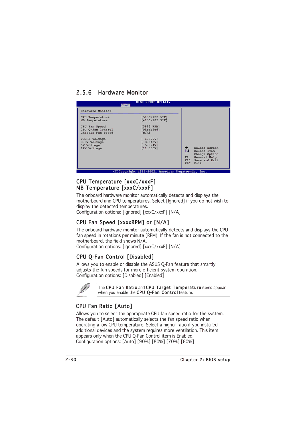 Asus P5GL-MX manual Hardware Monitor, CPU Temperature xxxC/xxxF MB Temperature xxxC/xxxF, CPU Fan Speed xxxxRPM or N/A 