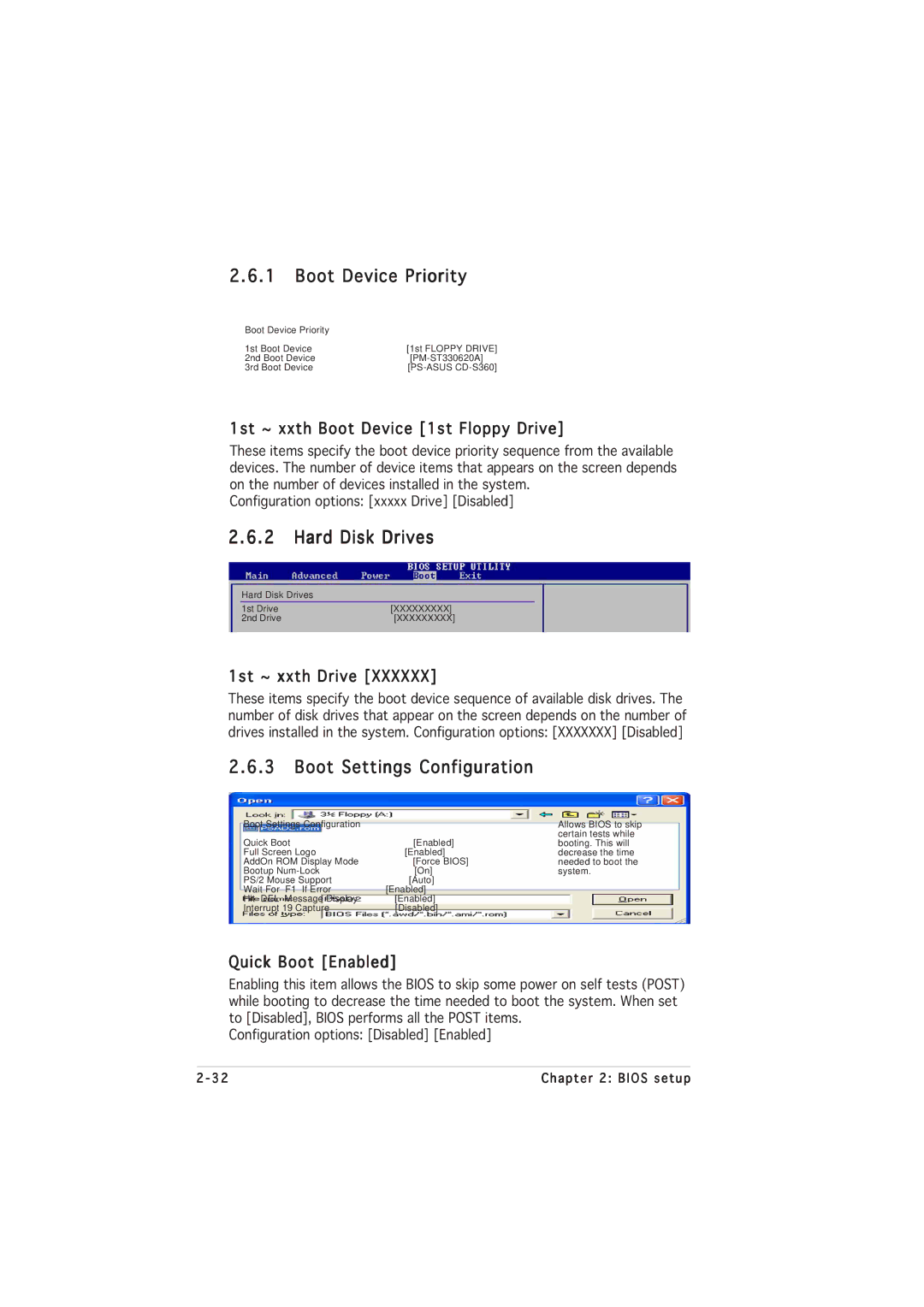 Asus P5GL-MX manual Boot Device Priority, Hard Disk Drives, Boot Settings Configuration 