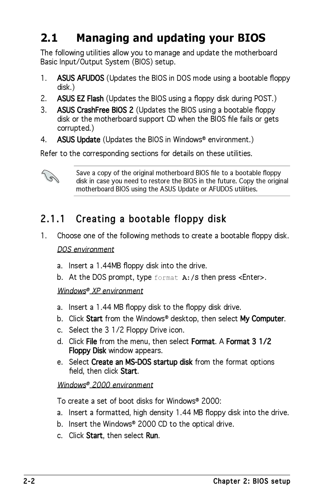 Asus P5GV-MX manual Managing and updating your Bios, Creating a bootable floppy disk 