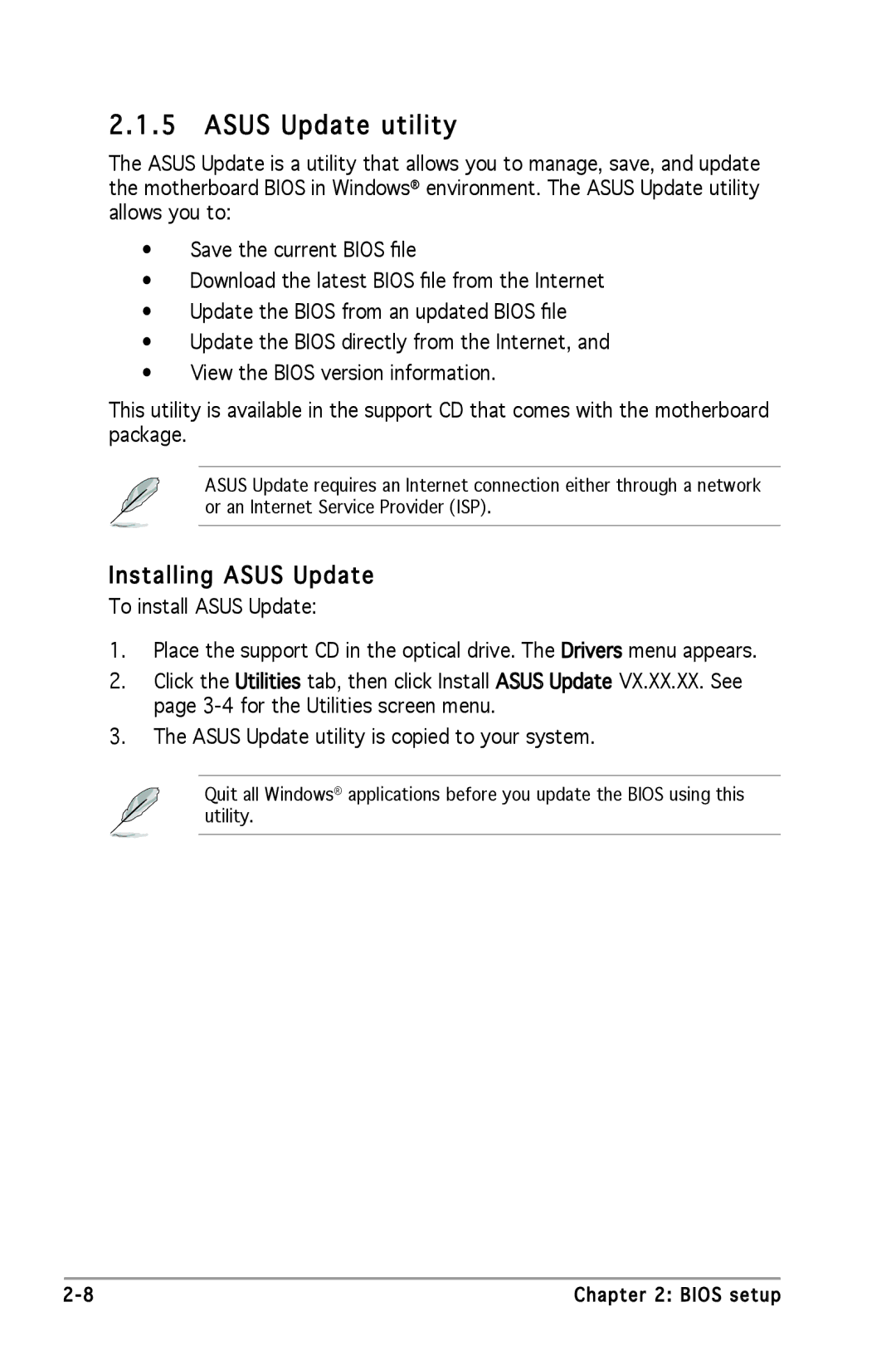 Asus P5GV-MX manual Asus Update utility, Installing Asus Update 