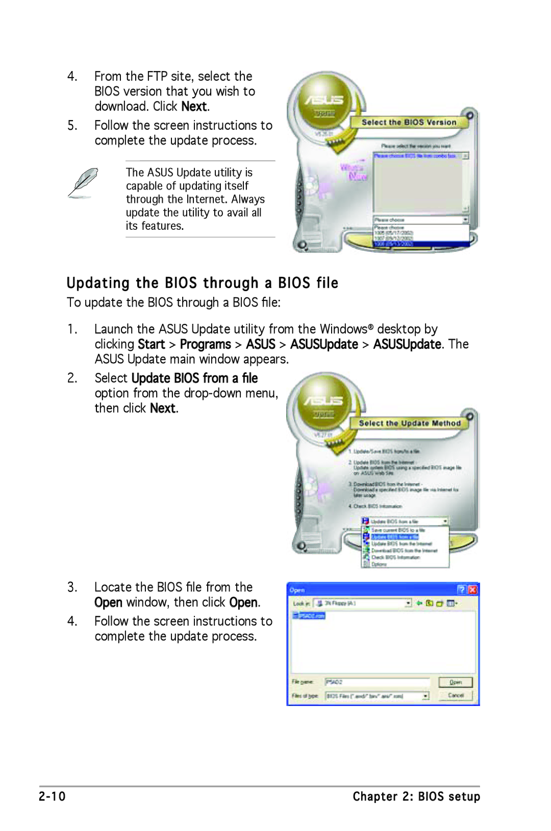 Asus P5GV-MX manual Updating the Bios through a Bios file 