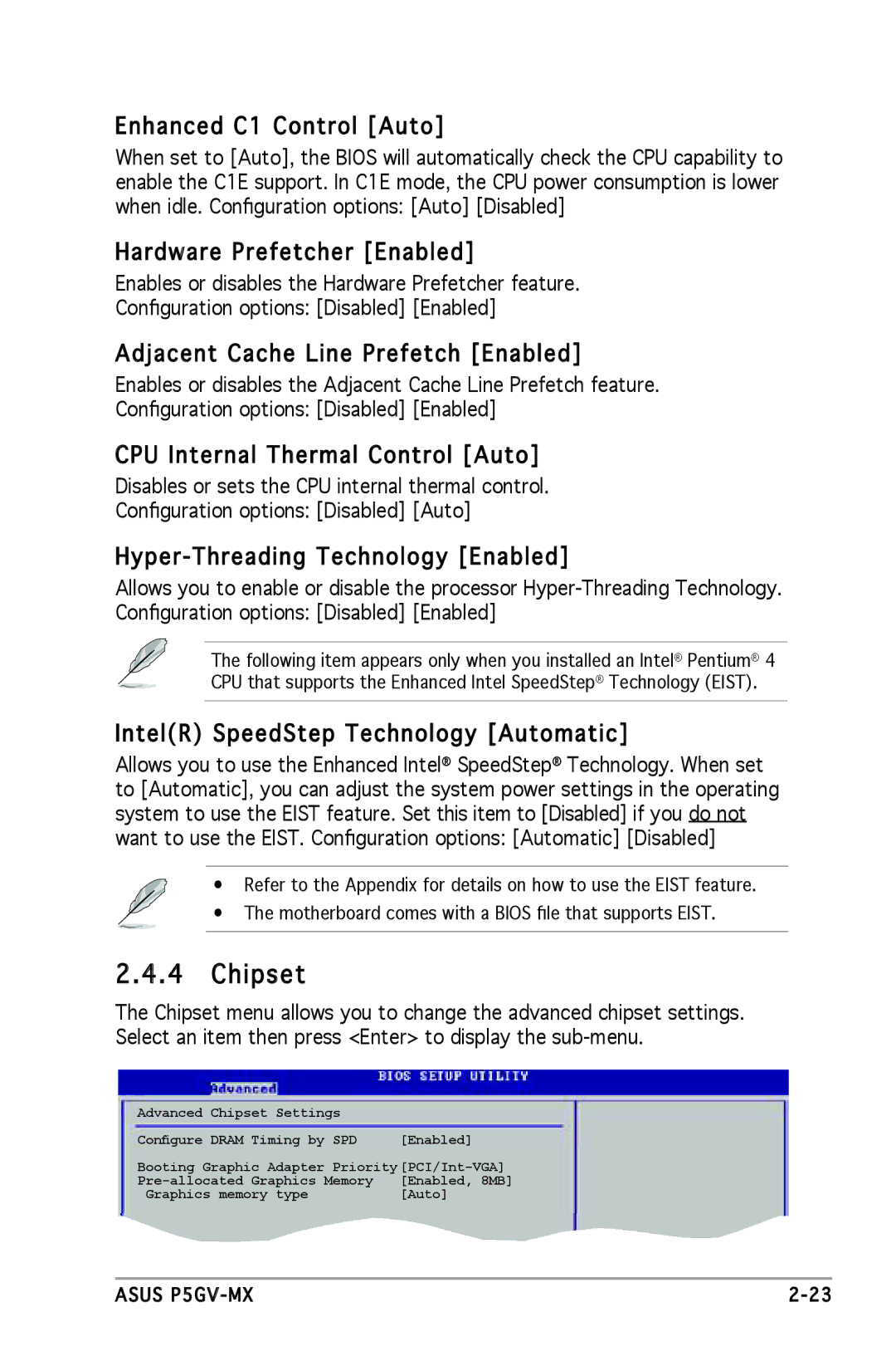 Asus P5GV-MX manual Chipset 