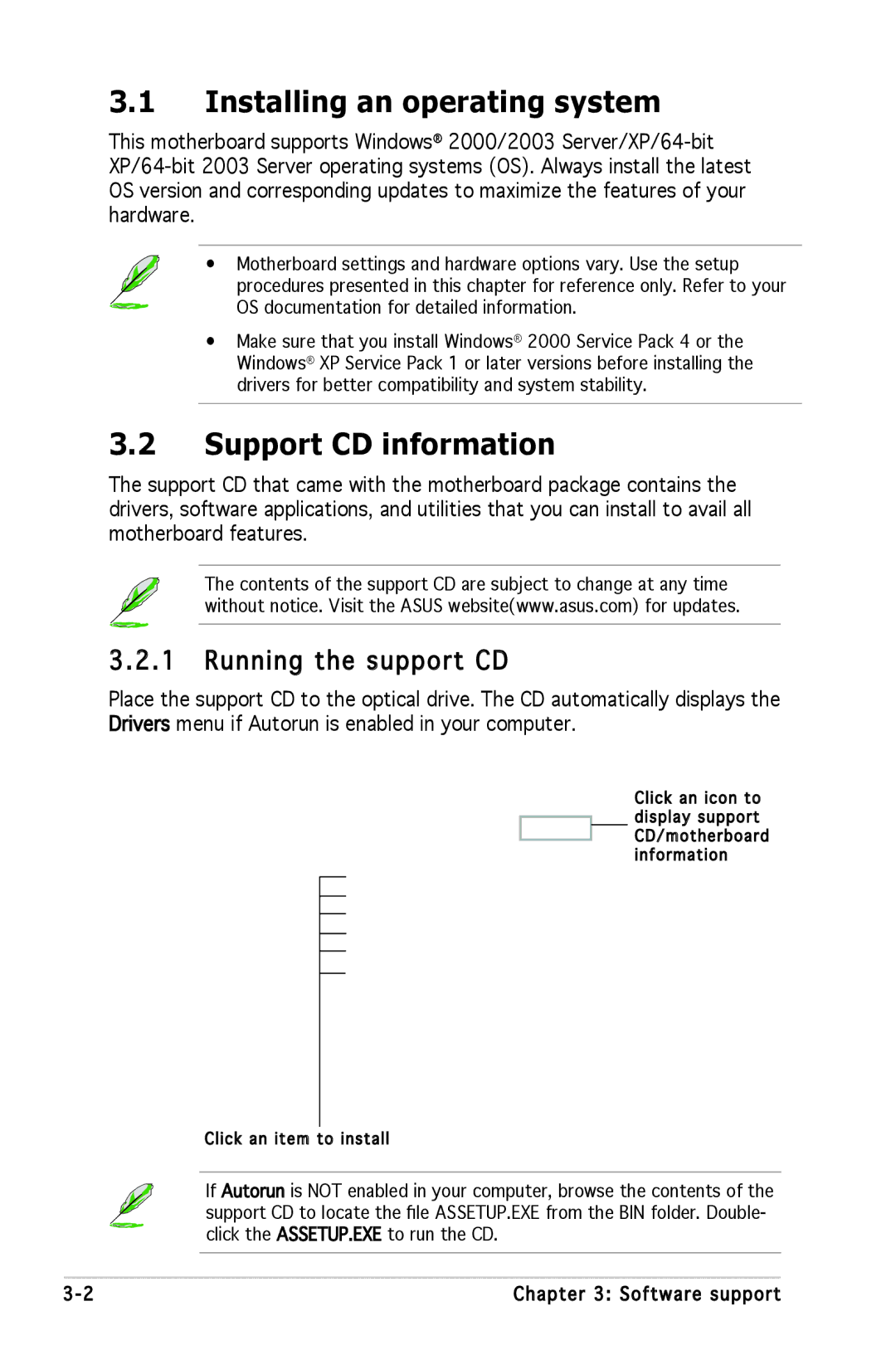 Asus P5GV-MX manual Installing an operating system, Support CD information, Running the support CD 