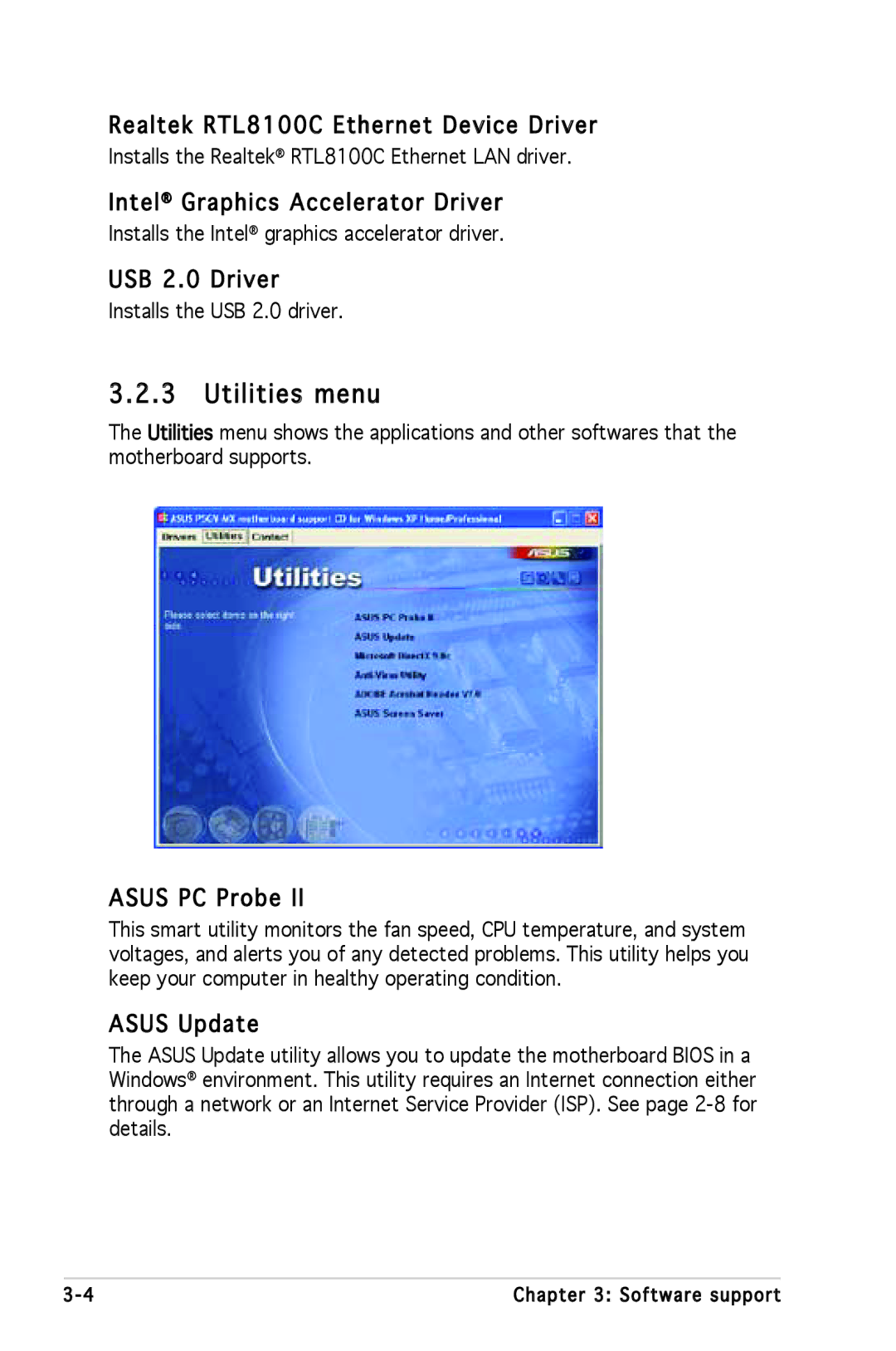 Asus P5GV-MX manual Utilities menu 