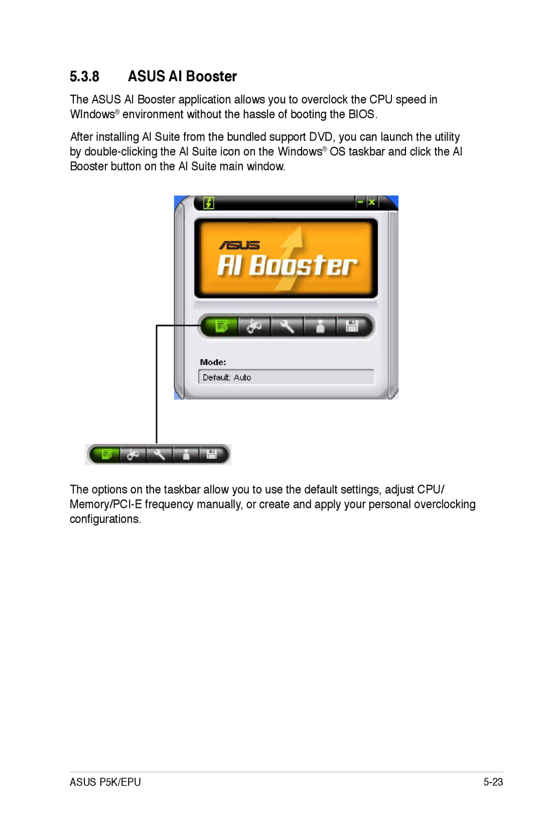 Asus P5K/EPU manual Asus AI Booster 