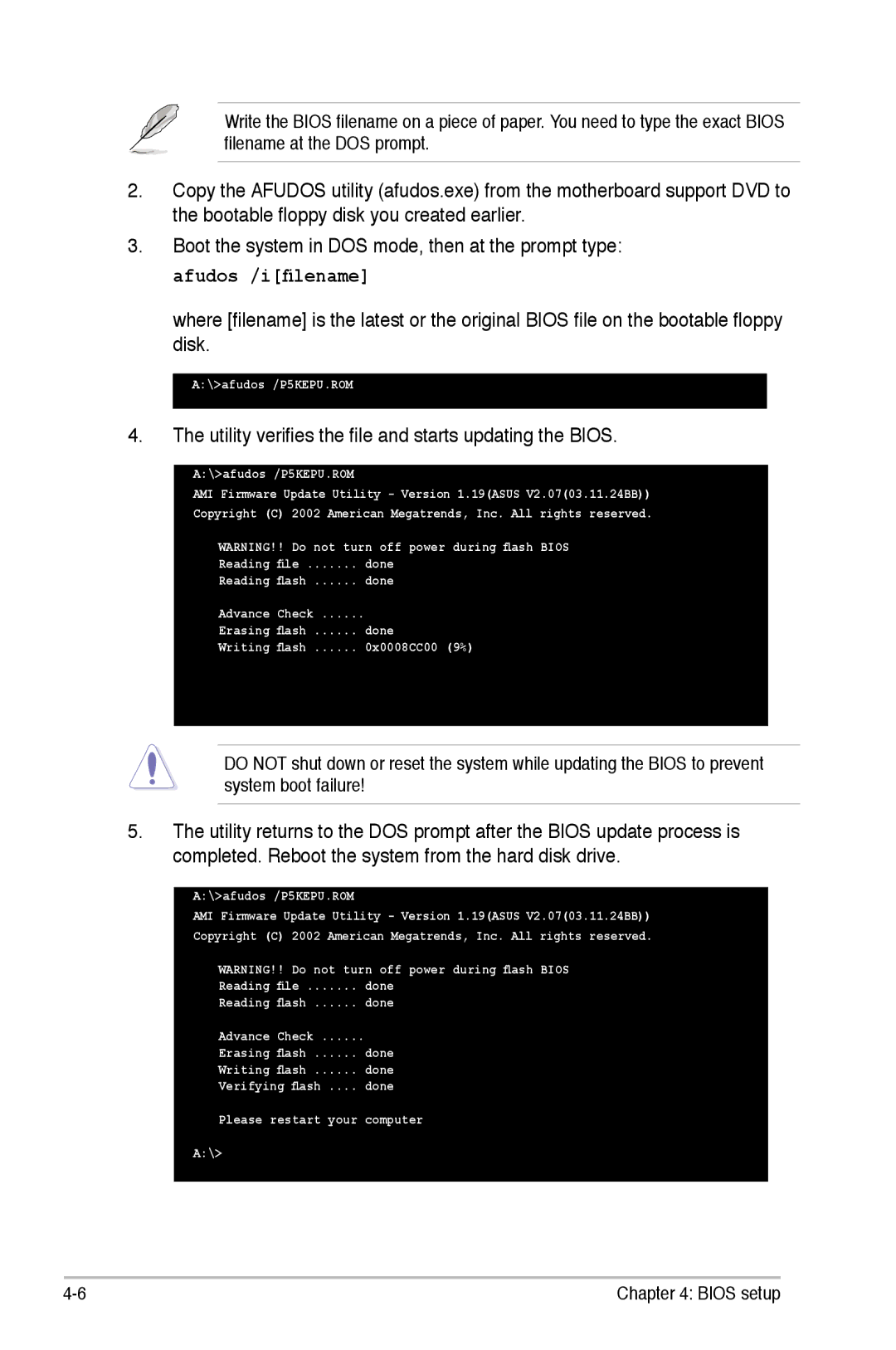 Asus P5K/EPU manual Utility verifies the file and starts updating the Bios 