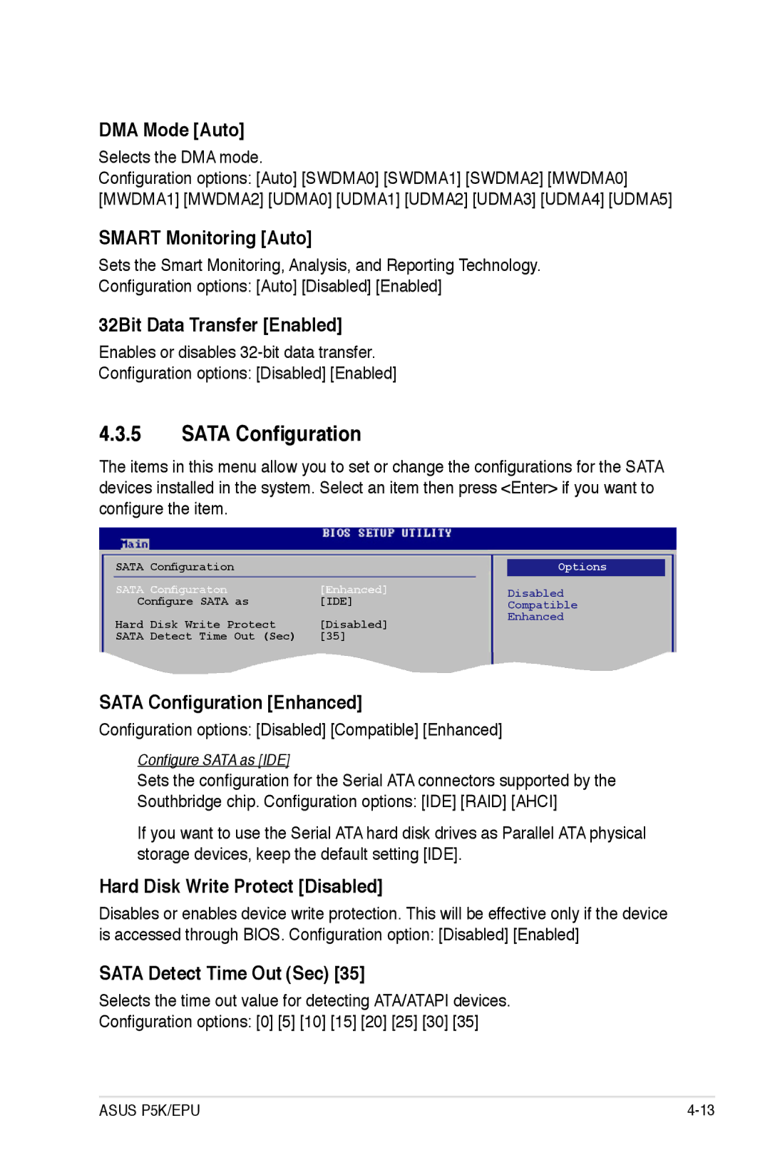 Asus P5K/EPU manual Sata Configuration 