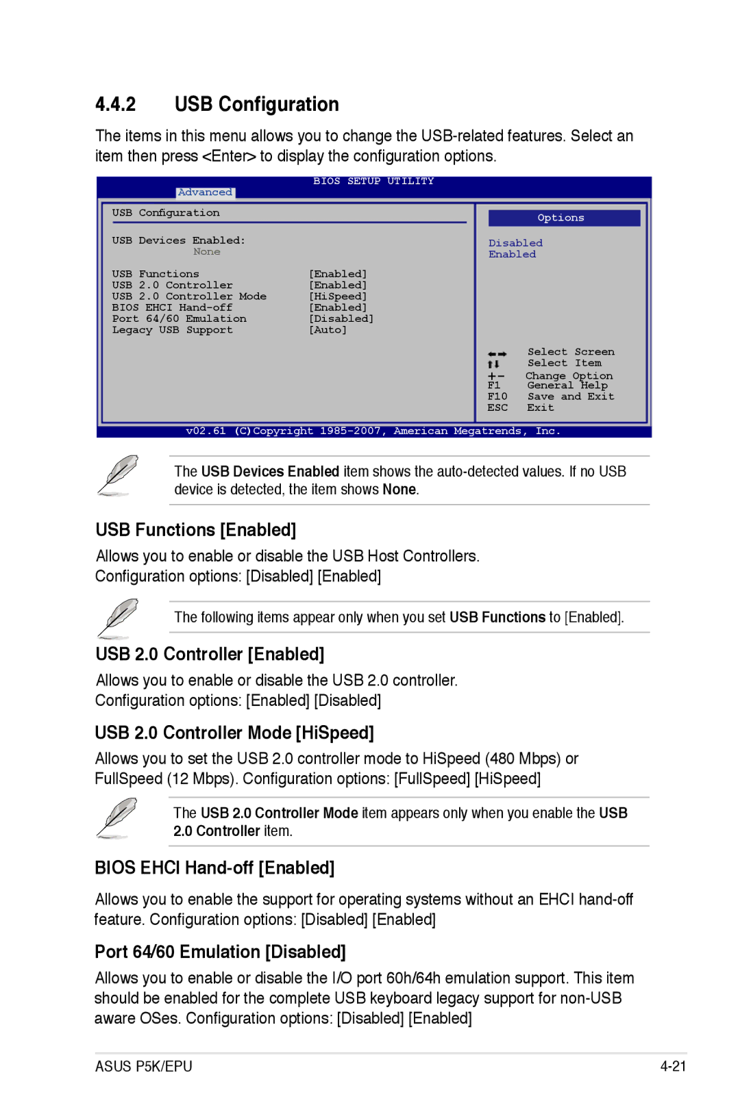 Asus P5K/EPU manual USB Configuration 