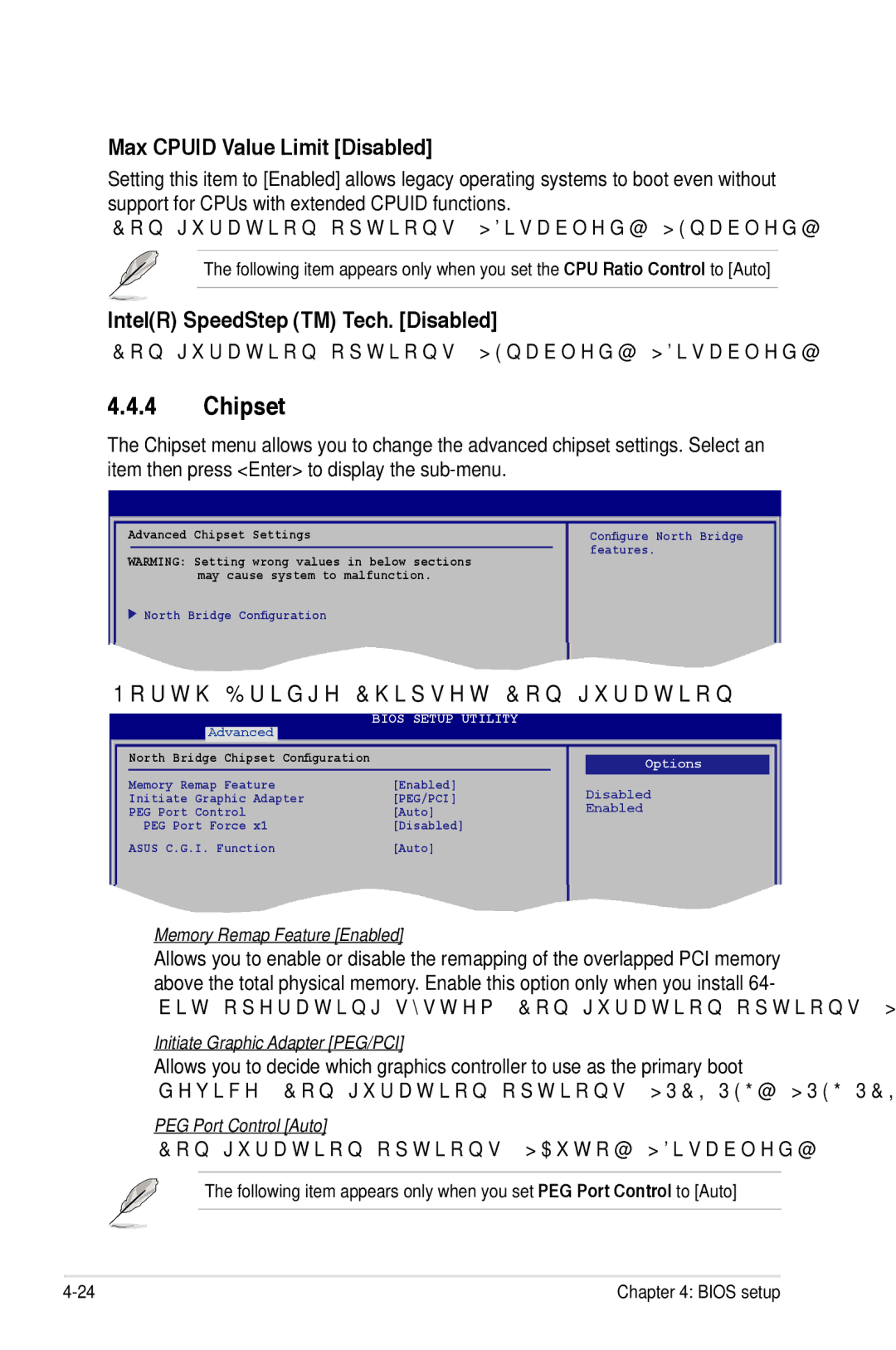 Asus P5K/EPU manual Chipset, Max Cpuid Value Limit Disabled, IntelR SpeedStep TM Tech. Disabled 