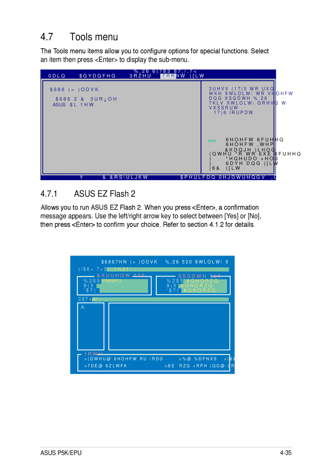 Asus P5K/EPU manual Tools menu, Asus EZ Flash 