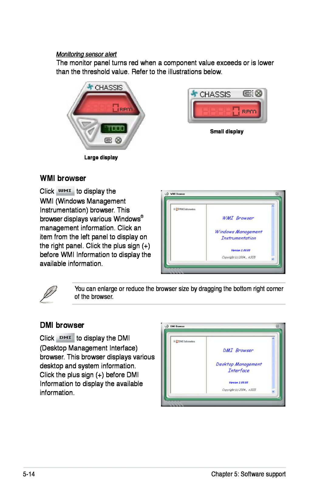 Asus P5K/EPU manual WMI browser, DMI browser, Monitoring sensor alert 