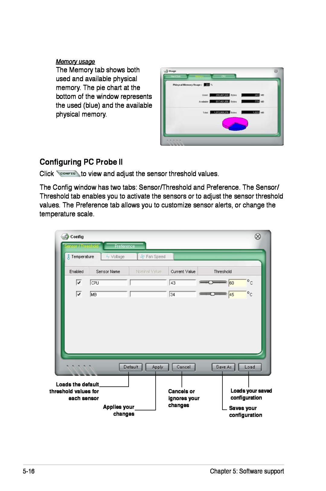 Asus P5K/EPU manual Configuring PC Probe 