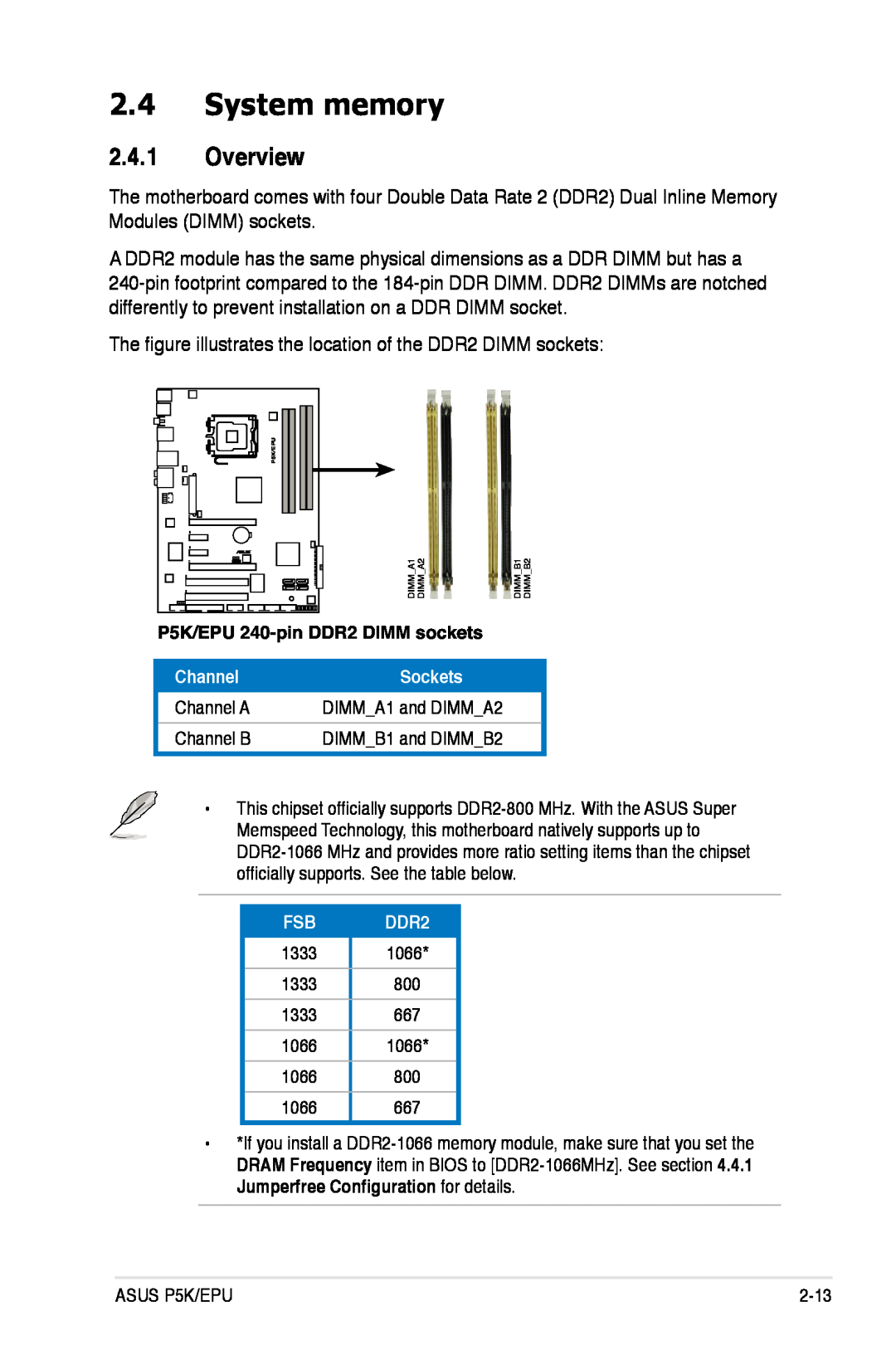 Asus P5K/EPU manual System memory, Overview 