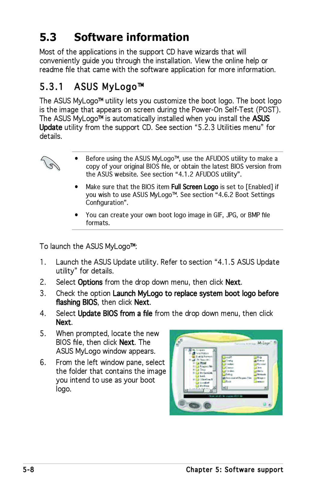 Asus P5L 1394 manual Software information, Asus MyLogo 