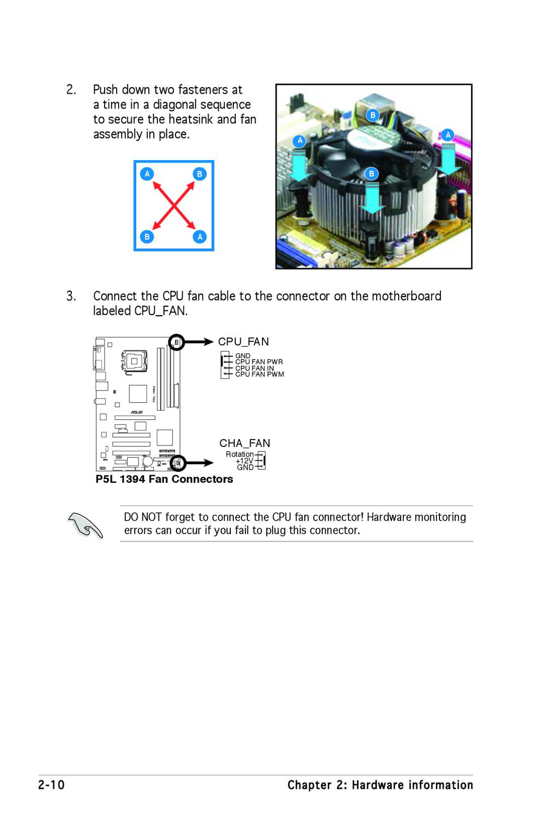 Asus P5L 1394 manual Cpufan 