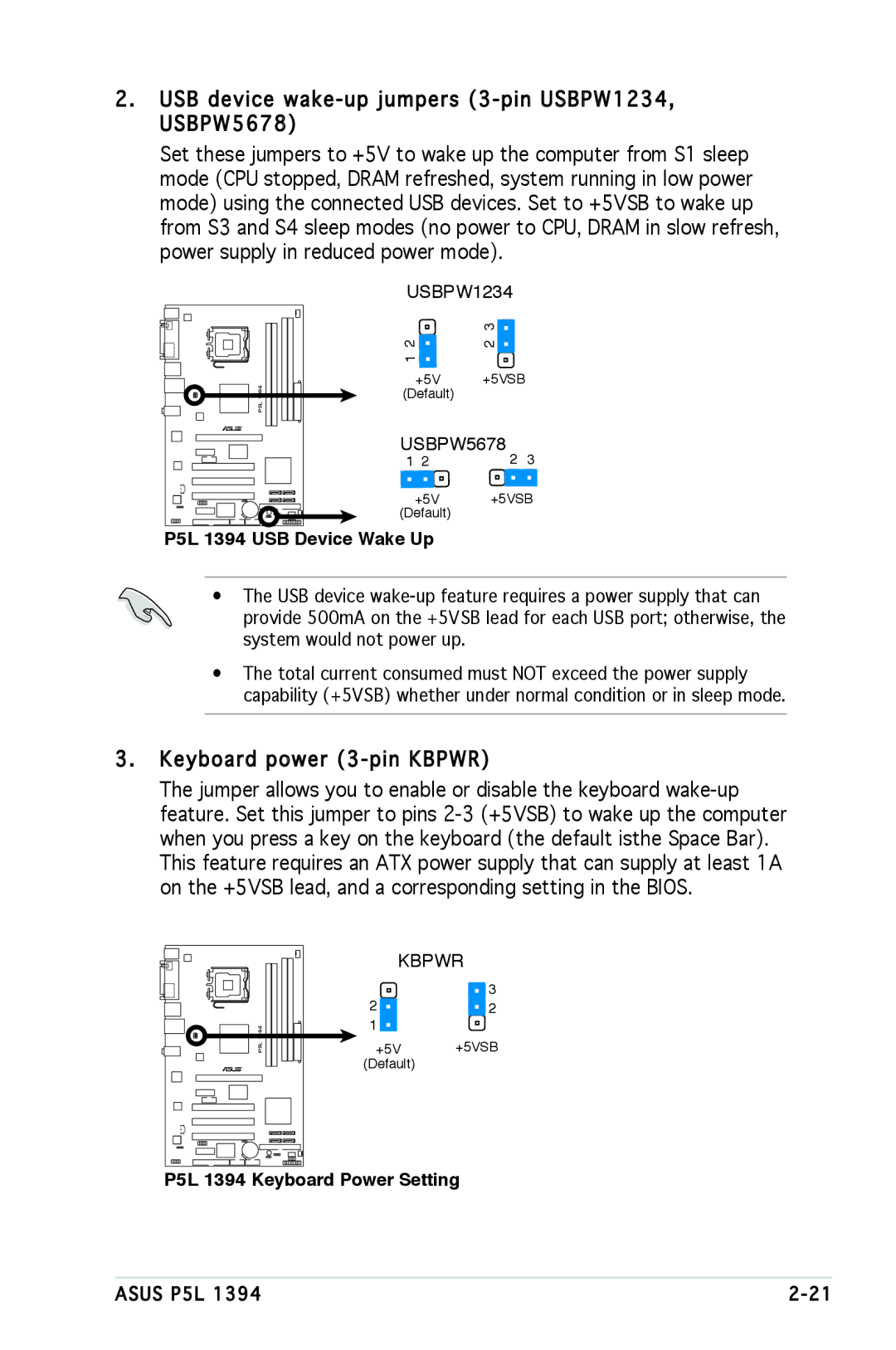 Asus manual P5L 1394 USB Device Wake Up 