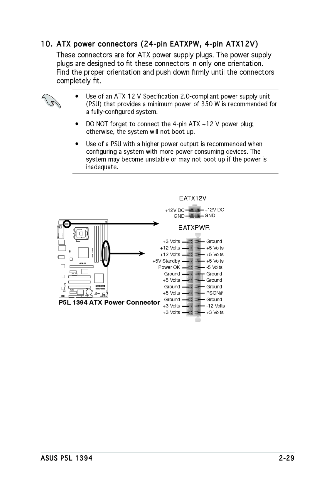 Asus P5L 1394 manual EATX12V 