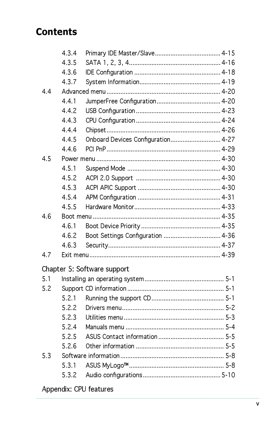 Asus P5L 1394 manual Software support, Appendix CPU features 