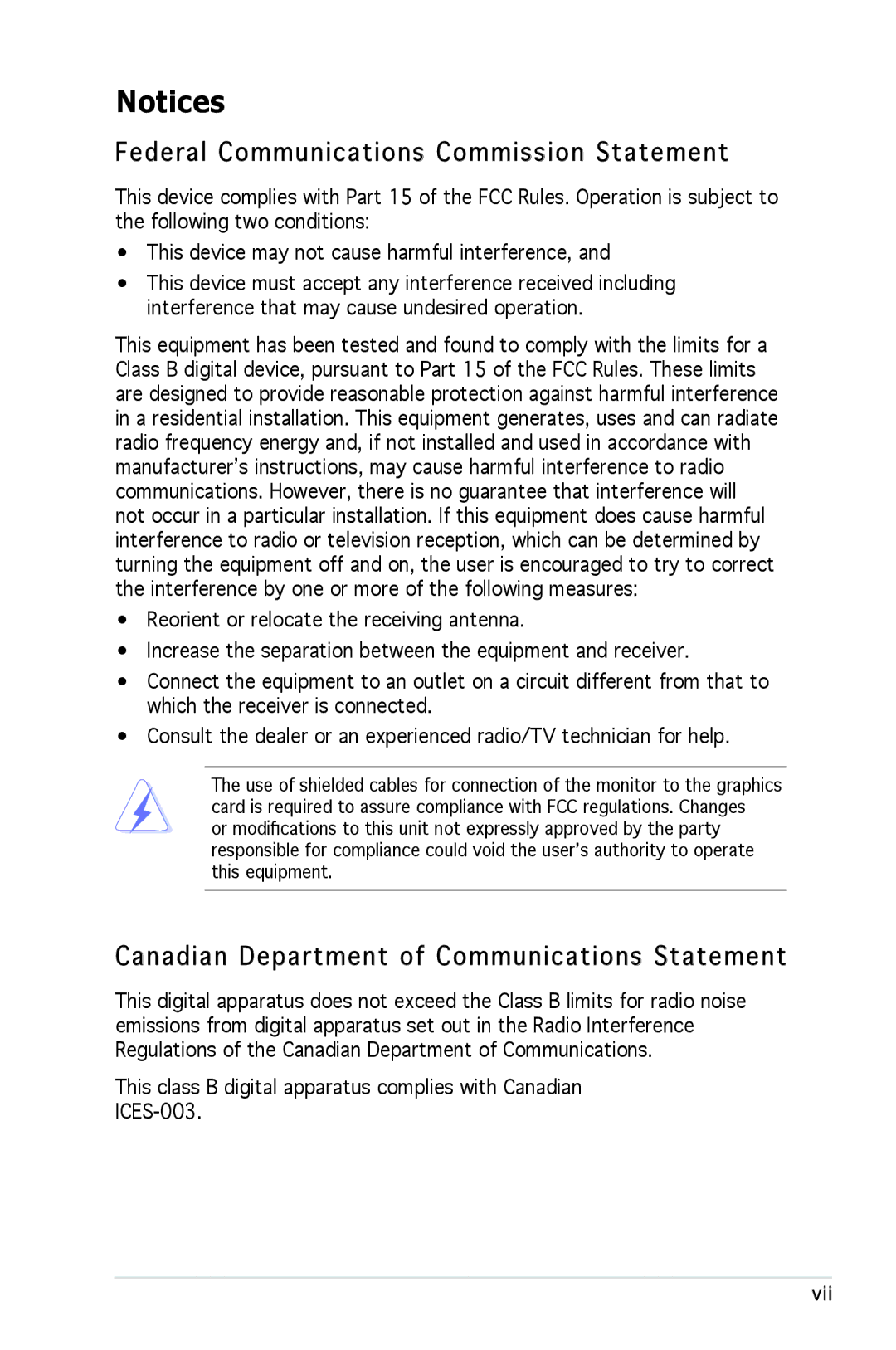 Asus P5L 1394 manual Federal Communications Commission Statement, Canadian Department of Communications Statement 